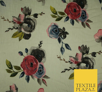 Vintage Artsy Flower Summer Luxury 100% Pure Printed Floral Cotton Linen Fabric