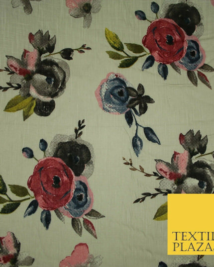 Vintage Artsy Flower Summer Luxury 100% Pure Printed Floral Cotton Linen Fabric