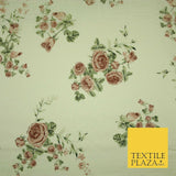 Vintage Rose Cluster Summer Luxury 100% Pure Printed Floral Cotton Linen Fabric