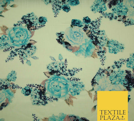 Vintage Carnation Bouquets Luxury 100% Pure Printed Floral Cotton Linen Fabric