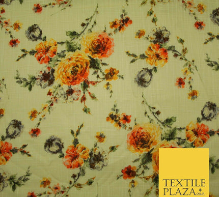 Scattered Carnations Summer Luxury 100% Pure Printed Floral Cotton Linen Fabric