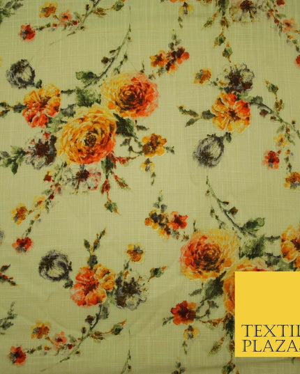 Scattered Carnations Summer Luxury 100% Pure Printed Floral Cotton Linen Fabric