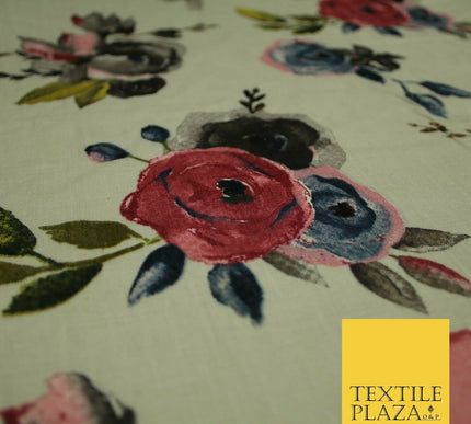 Vintage Artsy Flower Summer Luxury 100% Pure Printed Floral Cotton Linen Fabric