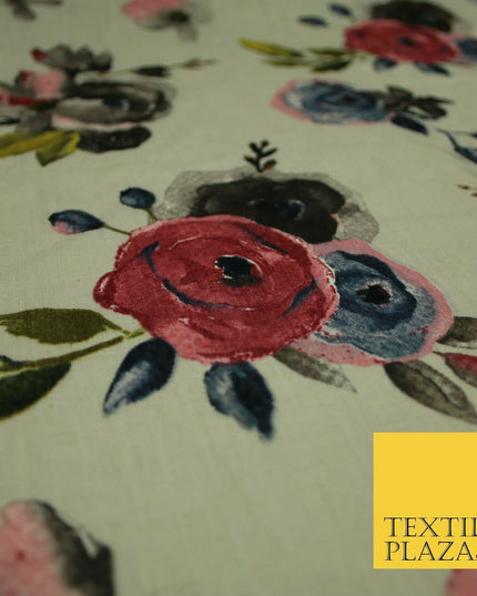 Vintage Artsy Flower Summer Luxury 100% Pure Printed Floral Cotton Linen Fabric