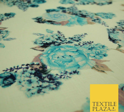 Vintage Carnation Bouquets Luxury 100% Pure Printed Floral Cotton Linen Fabric