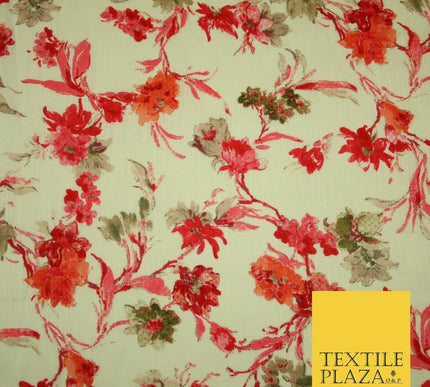 Artsy Orchid Lily Mix Summer Luxury 100% Pure Printed Floral Cotton Linen Fabric