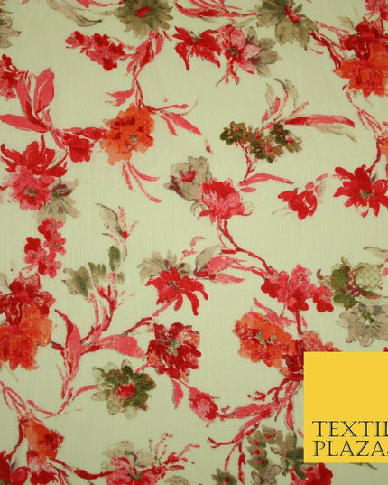 Artsy Orchid Lily Mix Summer Luxury 100% Pure Printed Floral Cotton Linen Fabric
