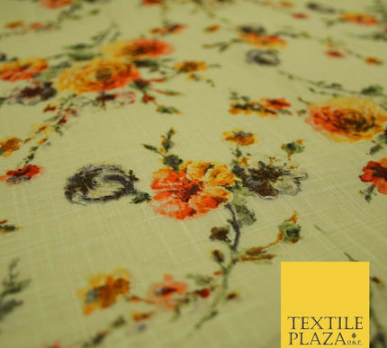 Scattered Carnations Summer Luxury 100% Pure Printed Floral Cotton Linen Fabric