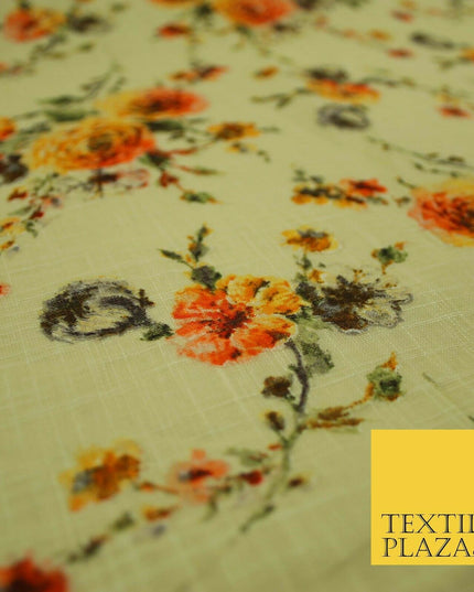 Scattered Carnations Summer Luxury 100% Pure Printed Floral Cotton Linen Fabric
