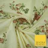 Vintage Rose Cluster Summer Luxury 100% Pure Printed Floral Cotton Linen Fabric