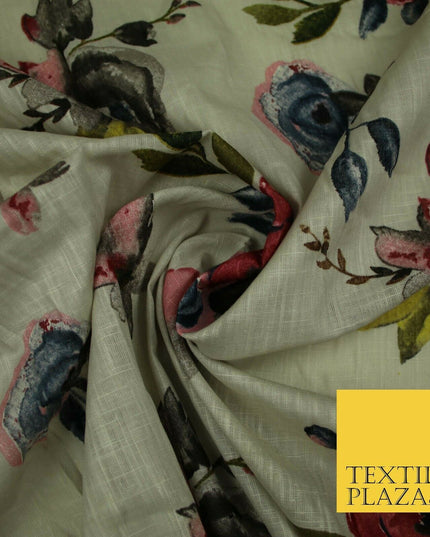 Vintage Artsy Flower Summer Luxury 100% Pure Printed Floral Cotton Linen Fabric