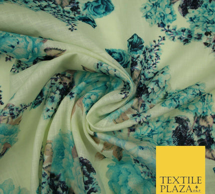 Vintage Carnation Bouquets Luxury 100% Pure Printed Floral Cotton Linen Fabric