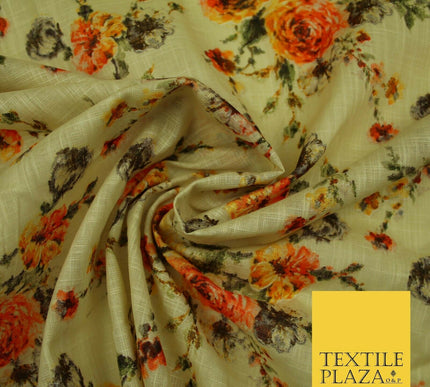 Scattered Carnations Summer Luxury 100% Pure Printed Floral Cotton Linen Fabric