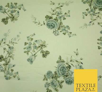 Vintage Rose Cluster Summer Luxury 100% Pure Printed Floral Cotton Linen Fabric