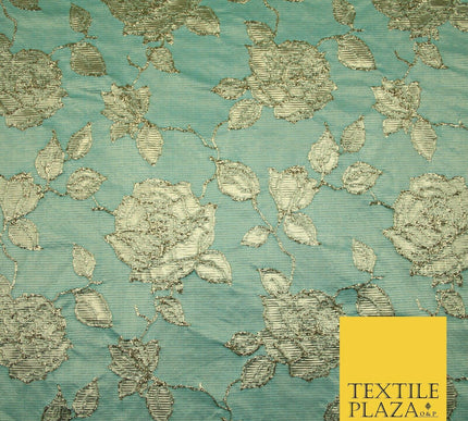 Luxury Textured Gold Floral Rose Brocade Dress Fabric Metallic Fancy 5 COLOURS