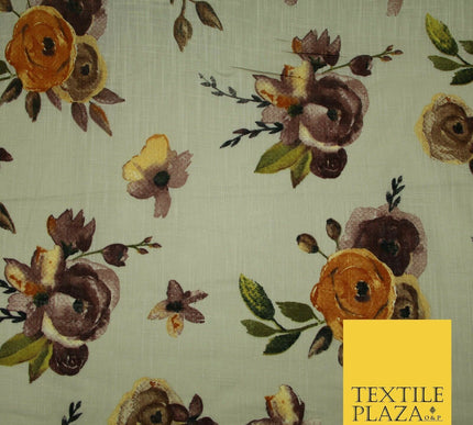 Vintage Artsy Flower Summer Luxury 100% Pure Printed Floral Cotton Linen Fabric