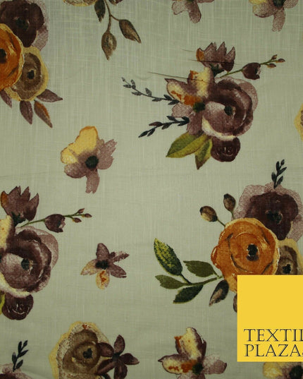 Vintage Artsy Flower Summer Luxury 100% Pure Printed Floral Cotton Linen Fabric