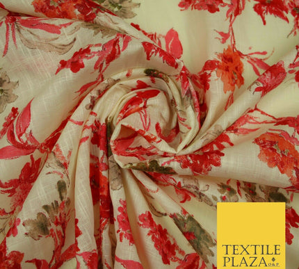 Artsy Orchid Lily Mix Summer Luxury 100% Pure Printed Floral Cotton Linen Fabric