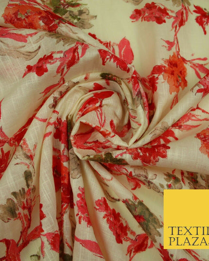 Artsy Orchid Lily Mix Summer Luxury 100% Pure Printed Floral Cotton Linen Fabric