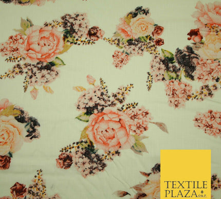 Vintage Carnation Bouquets Luxury 100% Pure Printed Floral Cotton Linen Fabric