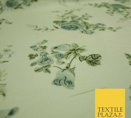 Vintage Rose Cluster Summer Luxury 100% Pure Printed Floral Cotton Linen Fabric