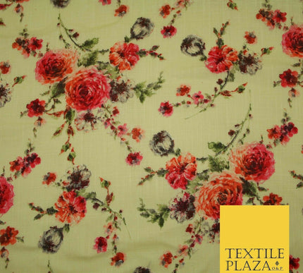 Scattered Carnations Summer Luxury 100% Pure Printed Floral Cotton Linen Fabric