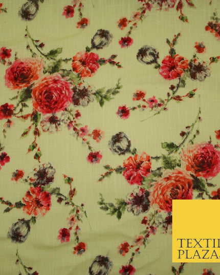 Scattered Carnations Summer Luxury 100% Pure Printed Floral Cotton Linen Fabric
