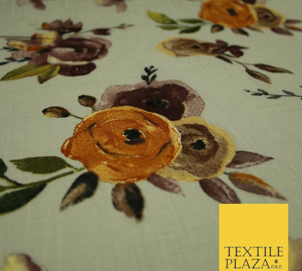 Vintage Artsy Flower Summer Luxury 100% Pure Printed Floral Cotton Linen Fabric