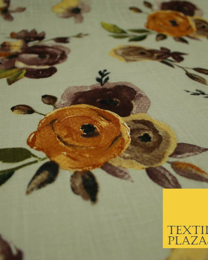 Vintage Artsy Flower Summer Luxury 100% Pure Printed Floral Cotton Linen Fabric