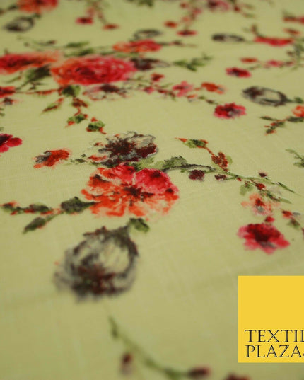 Scattered Carnations Summer Luxury 100% Pure Printed Floral Cotton Linen Fabric