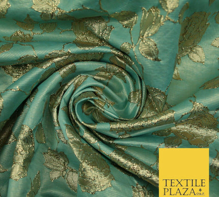 Luxury Textured Gold Floral Rose Brocade Dress Fabric Metallic Fancy 5 COLOURS