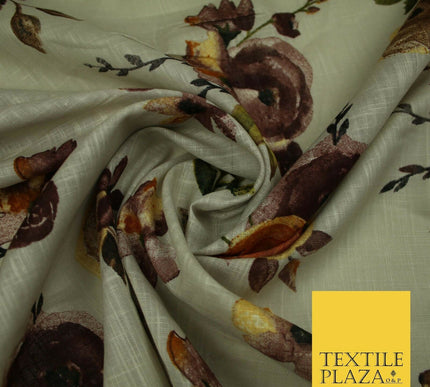 Vintage Artsy Flower Summer Luxury 100% Pure Printed Floral Cotton Linen Fabric