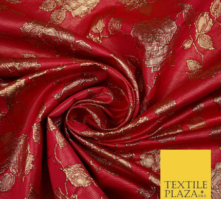 Luxury Textured Gold Floral Rose Brocade Dress Fabric Metallic Fancy 5 COLOURS