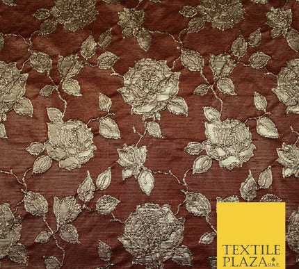 Luxury Textured Gold Floral Rose Brocade Dress Fabric Metallic Fancy 5 COLOURS