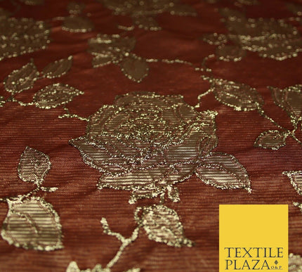 Luxury Textured Gold Floral Rose Brocade Dress Fabric Metallic Fancy 5 COLOURS