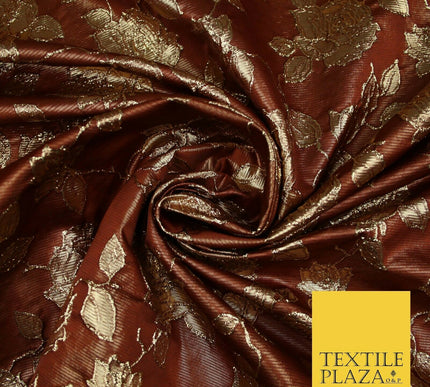 Luxury Textured Gold Floral Rose Brocade Dress Fabric Metallic Fancy 5 COLOURS