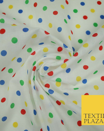 Multicolour Spotted Polka Pin Dot Printed Poly Cotton Fabric Polycotton Mask