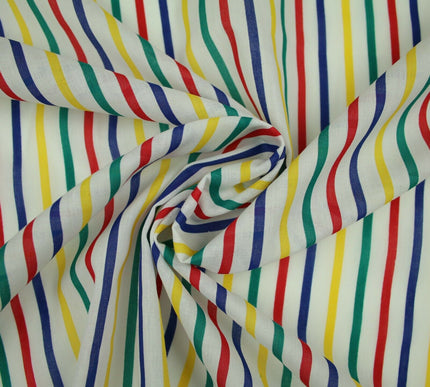 Multicolour Clown Striped Printed Poly Cotton Fabric Polycotton Dress Craft Mask