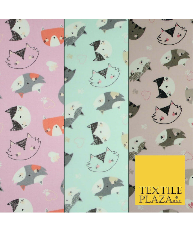 Pussycats Hearts Paws Printed 100% Cotton Poplin Fabric Craft Face Masks Dress