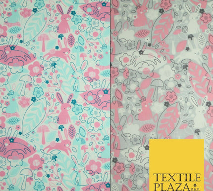 Happy Bunny Rabbits Ditsy Flower Leaf 100% Cotton Poplin Print Fabric Face Masks