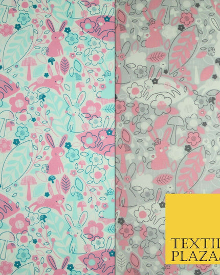 Happy Bunny Rabbits Ditsy Flower Leaf 100% Cotton Poplin Print Fabric Face Masks