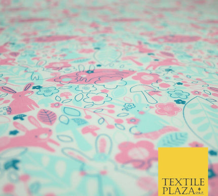 Happy Bunny Rabbits Ditsy Flower Leaf 100% Cotton Poplin Print Fabric Face Masks