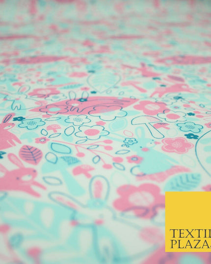 Happy Bunny Rabbits Ditsy Flower Leaf 100% Cotton Poplin Print Fabric Face Masks