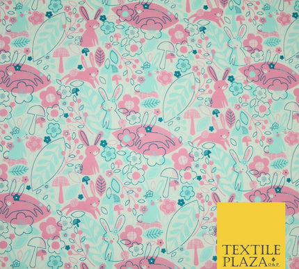 Happy Bunny Rabbits Ditsy Flower Leaf 100% Cotton Poplin Print Fabric Face Masks