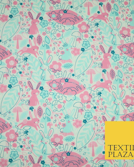 Happy Bunny Rabbits Ditsy Flower Leaf 100% Cotton Poplin Print Fabric Face Masks