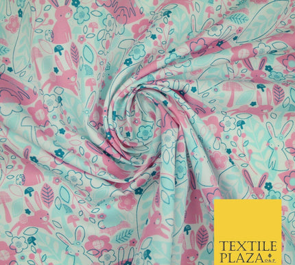 Happy Bunny Rabbits Ditsy Flower Leaf 100% Cotton Poplin Print Fabric Face Masks