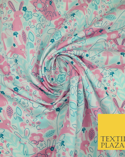 Happy Bunny Rabbits Ditsy Flower Leaf 100% Cotton Poplin Print Fabric Face Masks