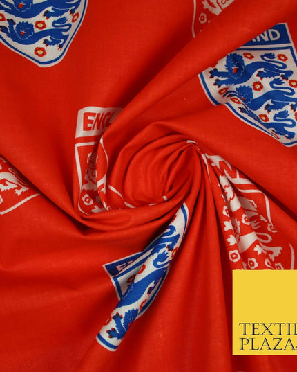 Red England Three Lions Football Emblem Badge 100% COTTON Print Fabric Masks 68"