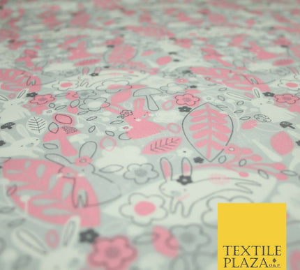 Happy Bunny Rabbits Ditsy Flower Leaf 100% Cotton Poplin Print Fabric Face Masks