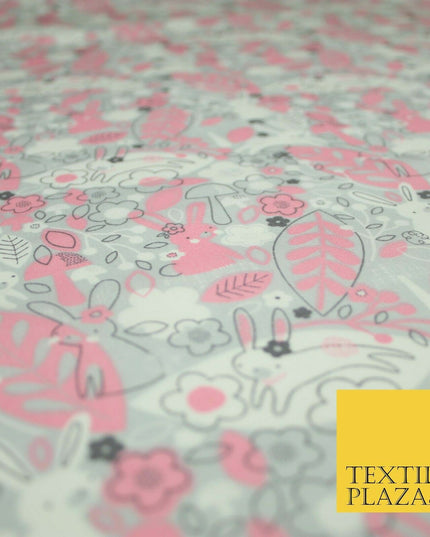 Happy Bunny Rabbits Ditsy Flower Leaf 100% Cotton Poplin Print Fabric Face Masks